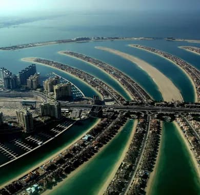 Aerial view of Palm Jumeirah showing the palm-shaped island